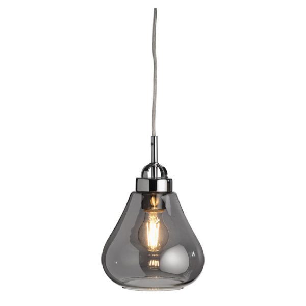 Turua small pendant light in polished chrome with smoked glass main image