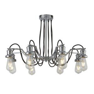 Olivia 8 light industrial style chandelier in polished chrome on white background