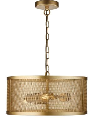 Fishnet 3 light mesh drum pendant ceiling light in matt gold
