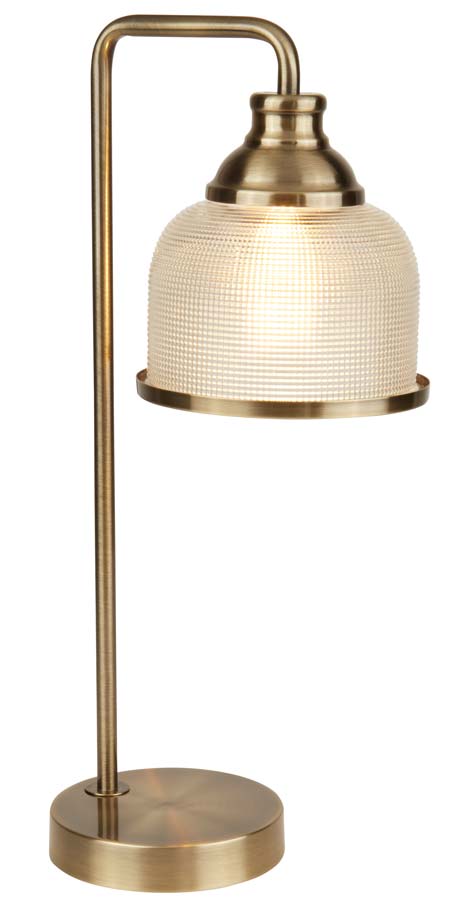 Bistro II 1 Light Table Lamp Antique Brass Retro Style Holophane Glass