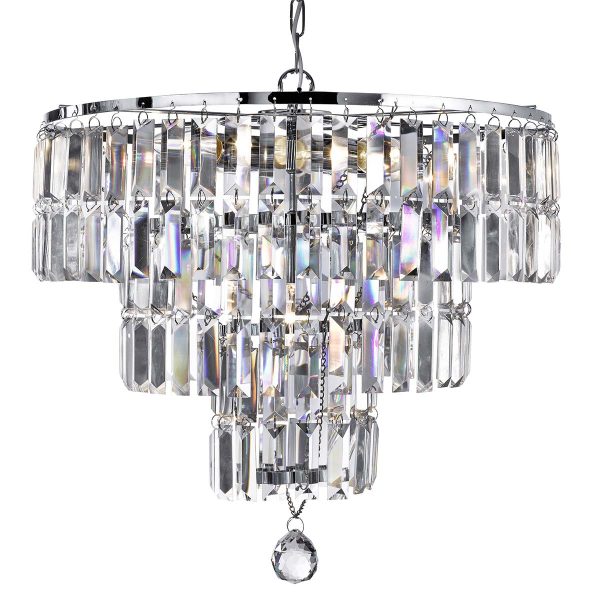 Empire elegant 5 light clear crystal chandelier in polished chrome on white background