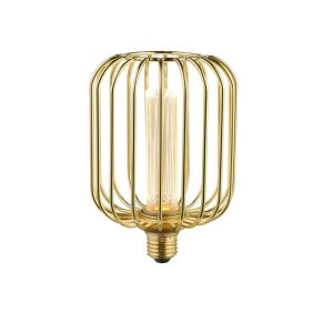 Gold wire drum cage 3.5w dimmable LED lamp bulb for E27 lamp holders on white background lit