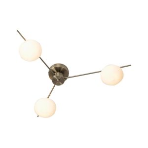 Ruse 3 arm flush low ceiling light in antique brass main image