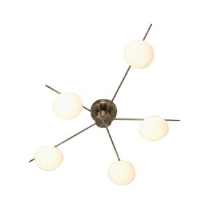 Ruse 5 arm flush low ceiling light in antique brass main image