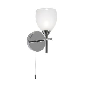Etta switched bathroom wall light in polished chrome with opal glass shade main inage