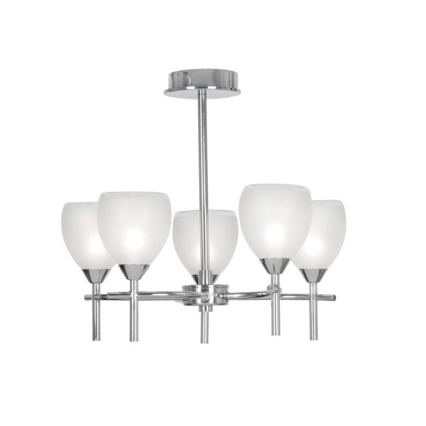 Etta 5 arm bathroom ceiling light in polished chrome with opal glass shades main image