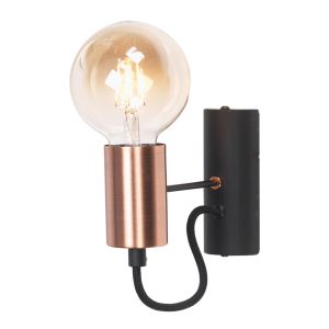 Tala single industrial style wall light in matte black and copper main image