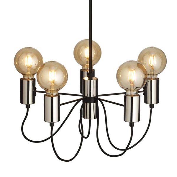 Tala 5 light industrial style pendant in matte black and chrome main image