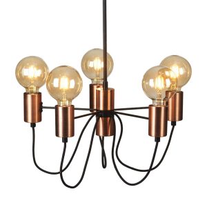 Tala 5 light industrial style pendant in matte black and copper main image