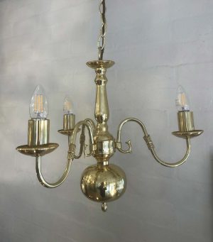 Traditional 3 light Flemish style polished brass chandelier main image