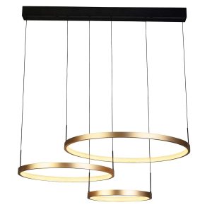 Grace Contemporary 3 ring LED pendant light in black and gold on white background