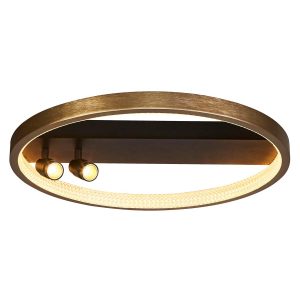 Grace contemporary LED flush ceiling light in black and gold on white background lit