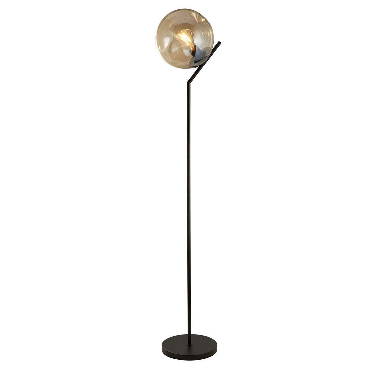 Punch 1 Light Modern Floor Lamp Matt Black Champagne Glass