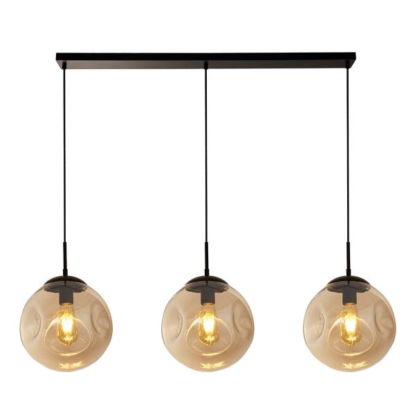Punch 3 light pendant bar in matt black with champagne glass shades on white background lit