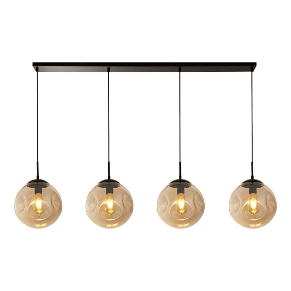 Punch 4 light pendant bar in matt black with champagne glass shades on white background lit