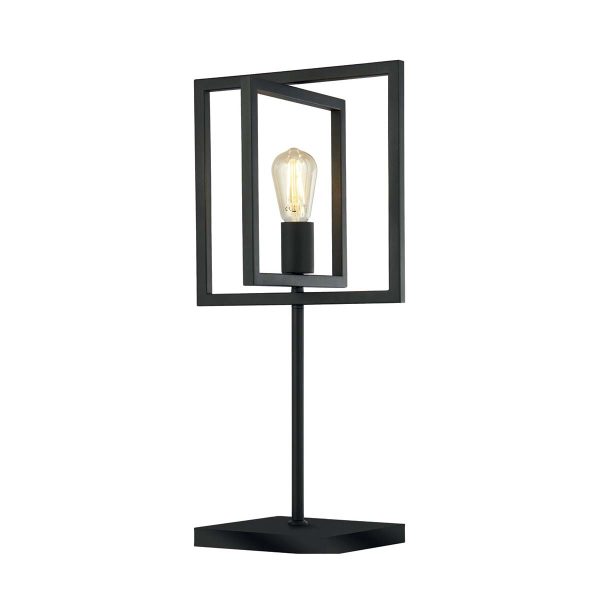 Plaza 1 light table lamp in matt black steel with industrial style on white background lit
