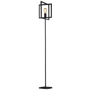 Plaza 1 light floor lamp in matt black steel with industrial style on white background lit