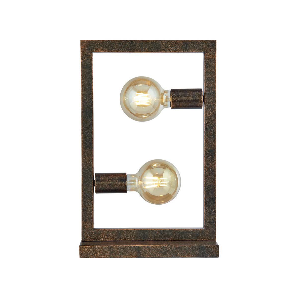Oblong 2 Light Table Lamp Rustic Brown Industrial Style