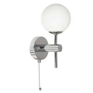 Global switched bathroom wall light in polished chrome on white background
