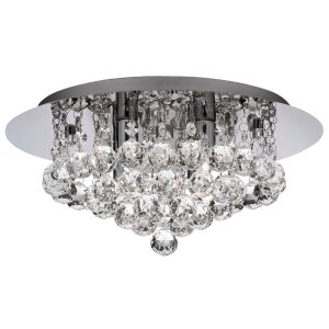 Hanna 4 light flush crystal bathroom ceiling light in polished chrome on white background