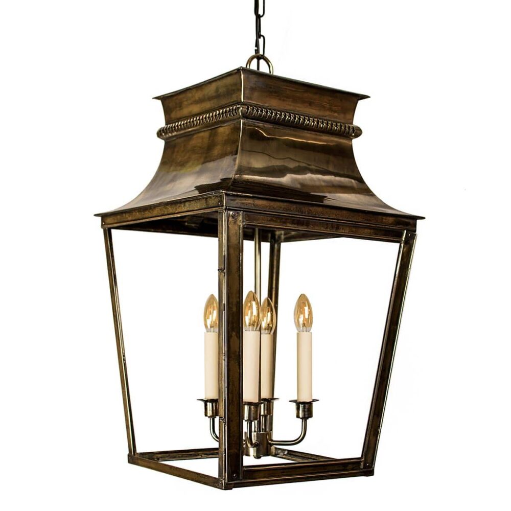 Parisienne Extra Large 4 Light Hanging Chain Lantern Solid Brass