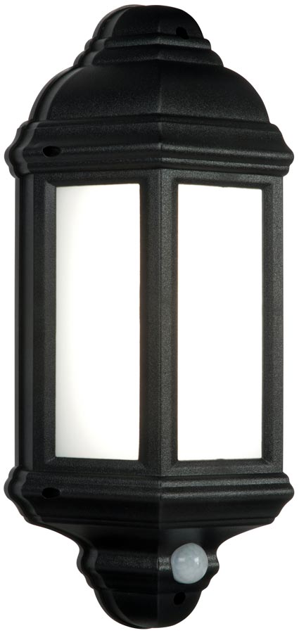 Halbury Traditional LED Outdoor PIR Half Wall Lantern Black