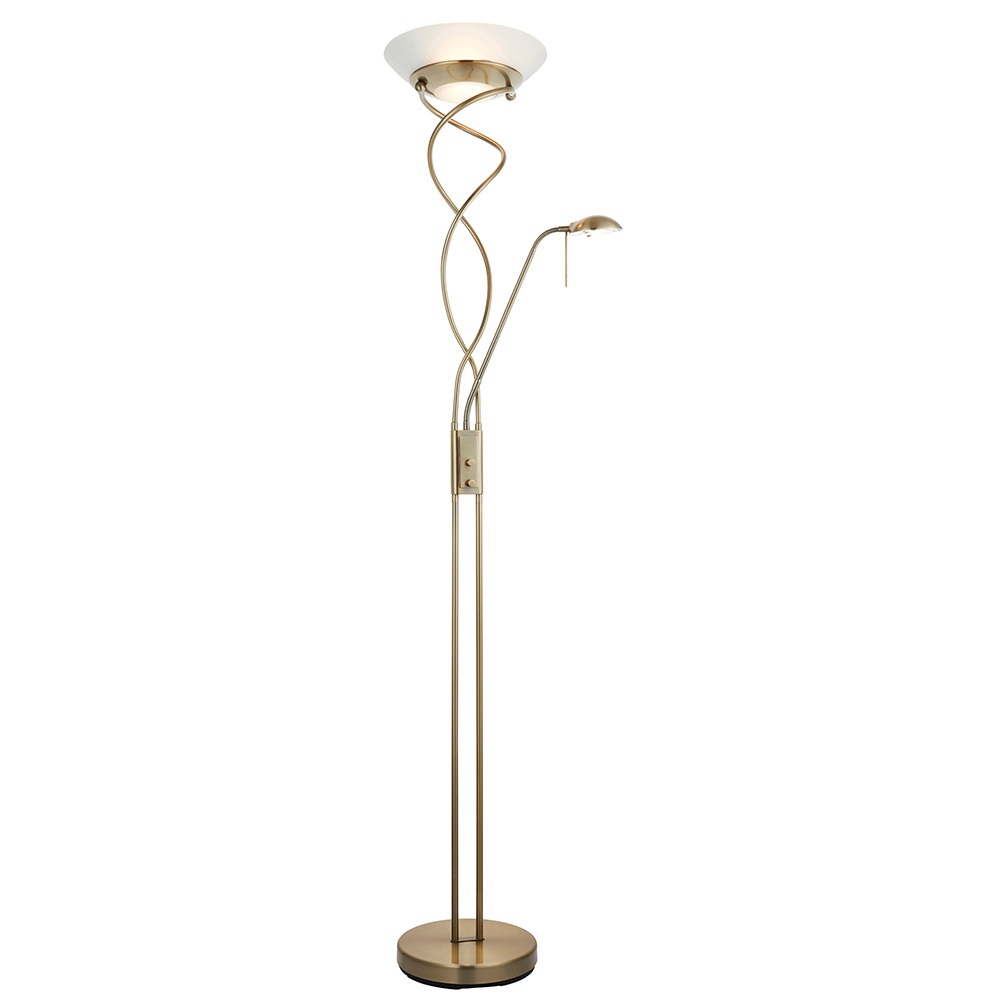 Monaco antique brass finish twisted stem mother and child floor lamp, main image on white background.