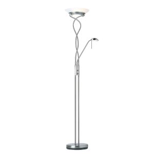 Monaco satin chrome mother and child, twisted stem floor lamp, main image on white background.