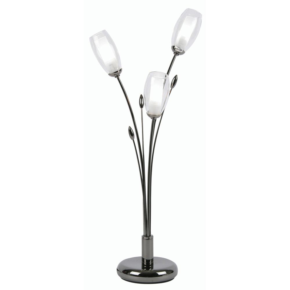 Pandora 3 Light Floral Table Lamp Black Chrome Tulip Glass