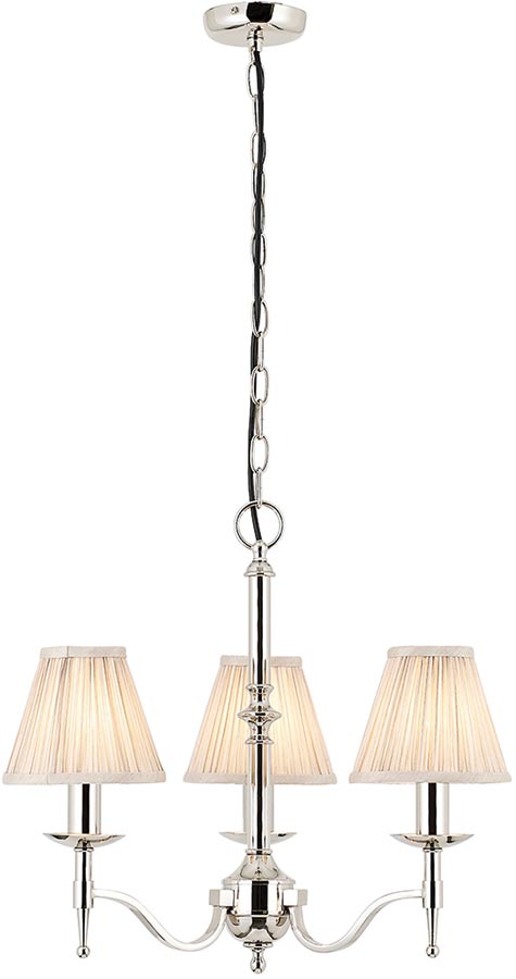 Stanford Polished Nickel 3 Light Chandelier With Beige Shades