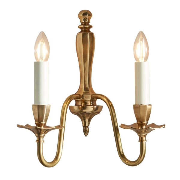 Asquith Victorian style solid cast brass double wall light on white background