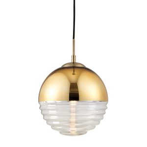 Paloma 1 light pendant in polished gold, half height on white background