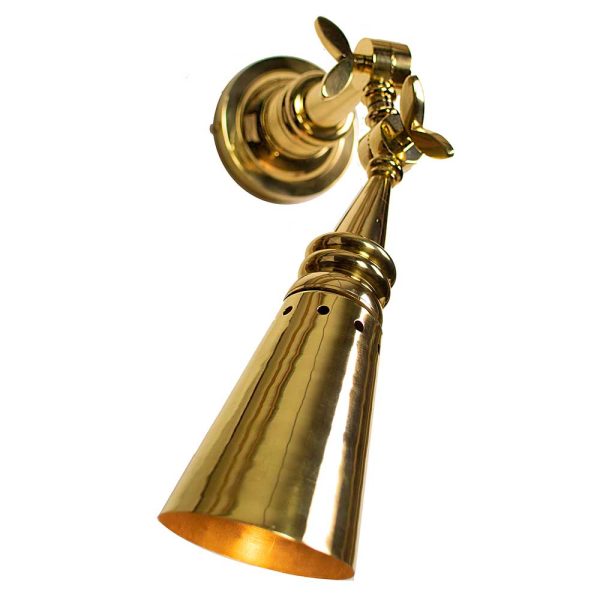 Steamer dual hinged nautical wall spot light in solid brass shown polished