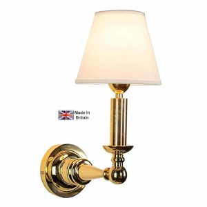 Steamer 1 lamp dining room wall light in solid brass shown polished with white shade