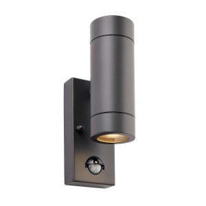 Palin 2 light PIR wall light with override in anthracite on white background lit