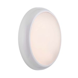 HeroPro 18W CCT LED bulkhead light in gloss white, shown wall mounted on white background