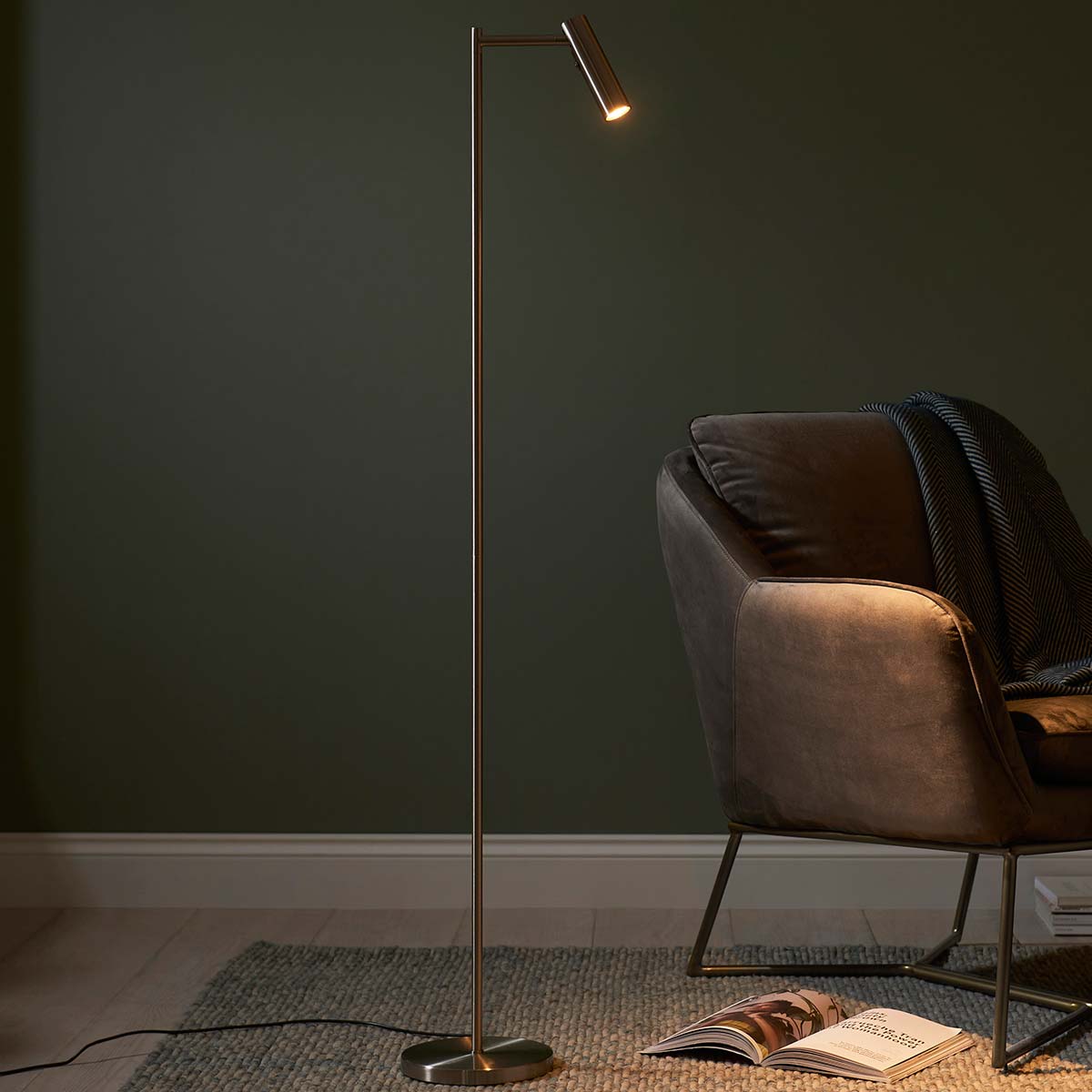 Modern LED Dedicated Floor Reading Lamp Satin Nickel
