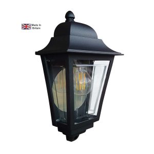 Deco Lane 1 light traditional outdoor wall half lantern in black on white background unlit