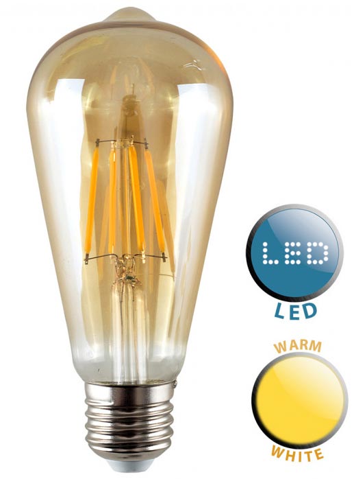 Pear Shaped E27 Filament LED Amber Light Bulb Warm White 440 Lumen