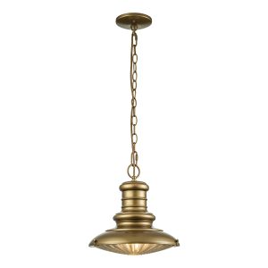 Feiss Redding Station porch chain lantern in painted distressed bronze, shown full height on white background.