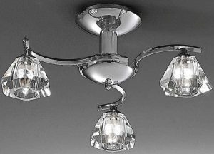 Franklite 2162/3 Twista 3 light semi flush ceiling light in polished chrome with crystal glass shades