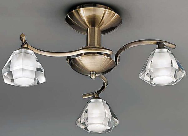 Franklite FL2163/3 Twista 3 light semi flush ceiling light in soft bronze with crystal glass shades