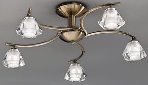 Franklite FL2165/5 Twista 5 light semi flush ceiling light in soft bronze with crystal glass shades