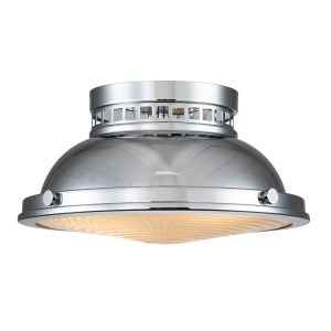 Amelia 2 light vintage industrial flush ceiling light in polished chrome on white background