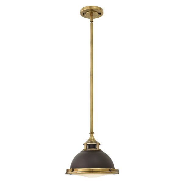 Hinkley Amelia vintage industrial mini kitchen pendant light in bronze, full height on white background