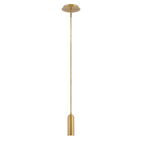 Hinkley Dax dimming LED mini kitchen pendant light in heritage brass, full height on white background