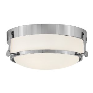 Harper 3 lamp flush ceiling light in polished chrome with opal glass on white background