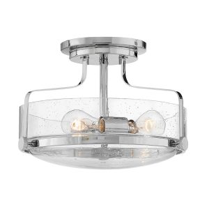 Hinkley Harper small semi flush light in polished chrome with clear seeded glass on white background