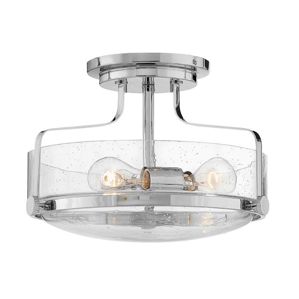 Hinkley Harper small semi flush light in polished chrome with clear seeded glass on white background