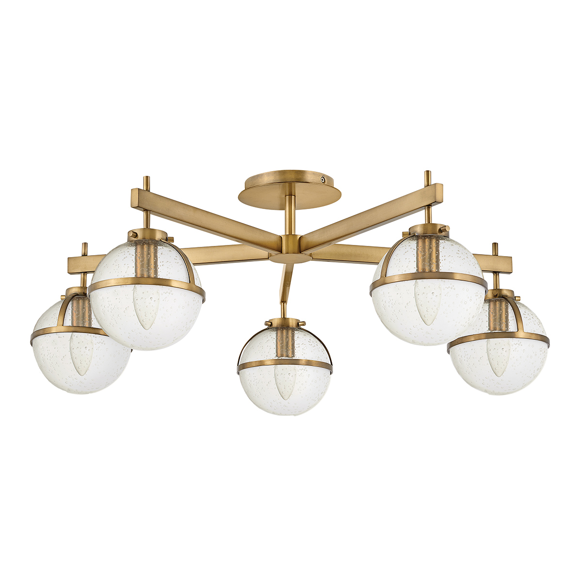 Hollis Large 5 Light Bathroom Semi Flush Heritage Brass Seeded Glass